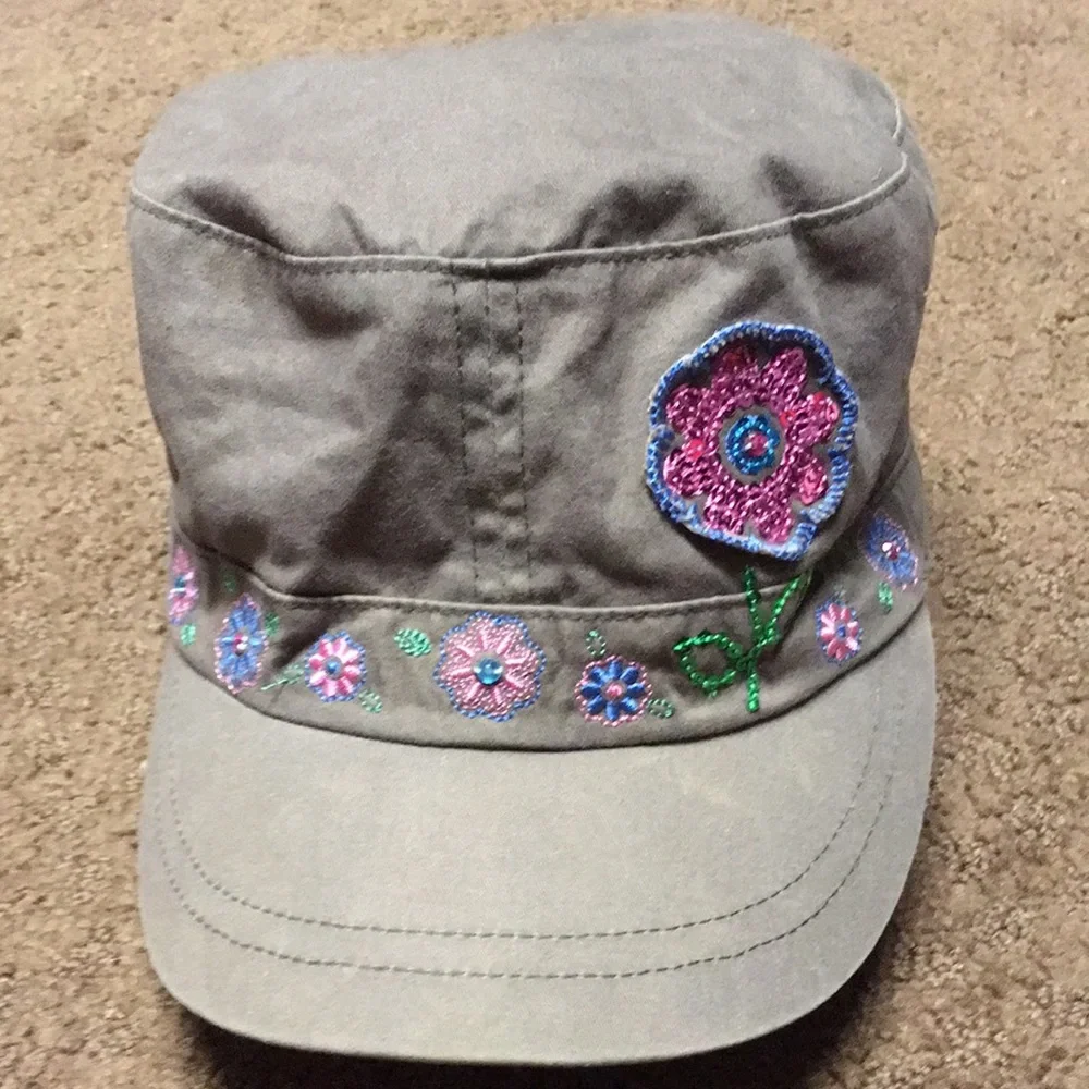 Cap Girls size 7 -8 baseball style hat brown floral EUC -like new